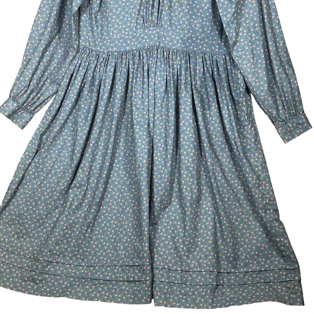 Vtg Prairie Country School Dress Blue‎ Floral High Neck Cottage Core Small - Picture 5 of 15